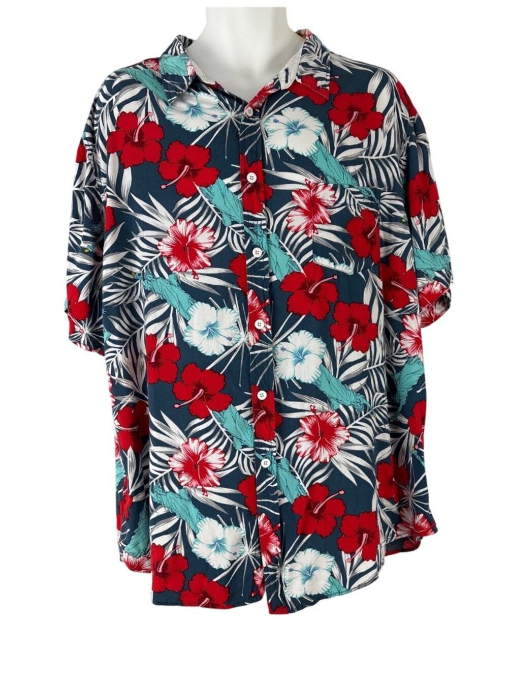 Fifth Sun Men Hawaiian Shirt XL Statue of Liberty Patriotic Floral Hibiscus Rayo